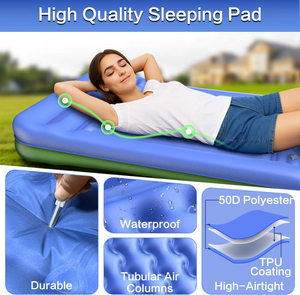 Double Sleeping Pad for Camping, Extra Thick 5 Inch Self-Inflating 2 Person Camping Mattress,with Built-In Foot Pump, Insulated Inflatable Trampoline Mat for Backpacking, Hiking, Tents & Winter