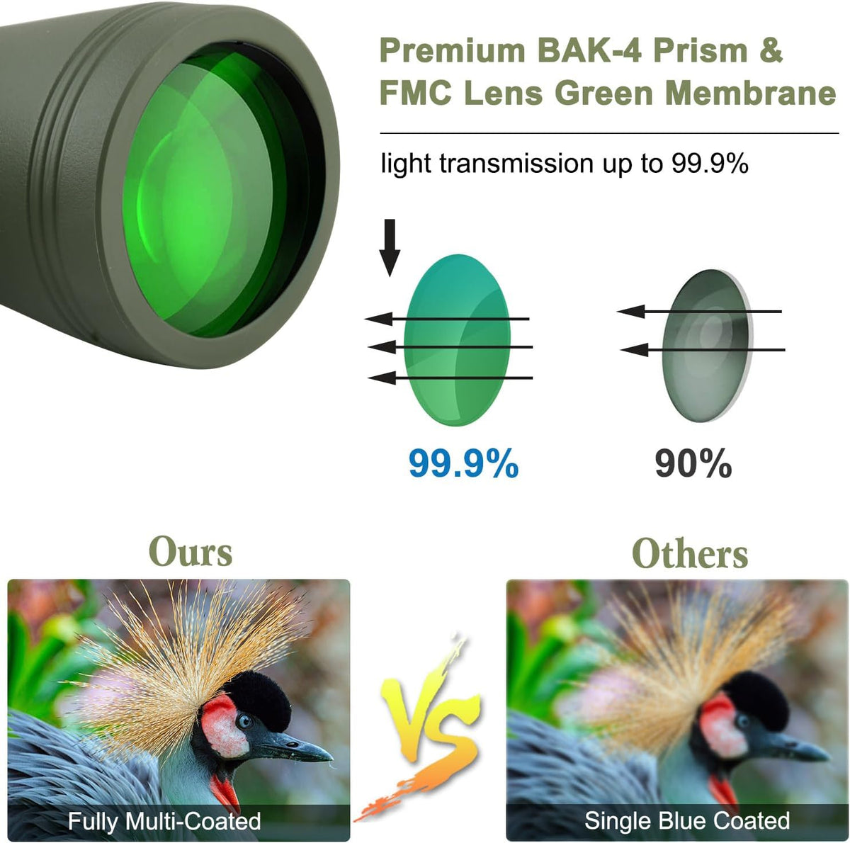 20x50 High Power Binoculars for Adults with Smartphone Adapter, HD Professional/Daily Waterproof Compact Binoculars for Bird Watching Hiking Concert Travel with BAK4 Prism FMC Lens, Green