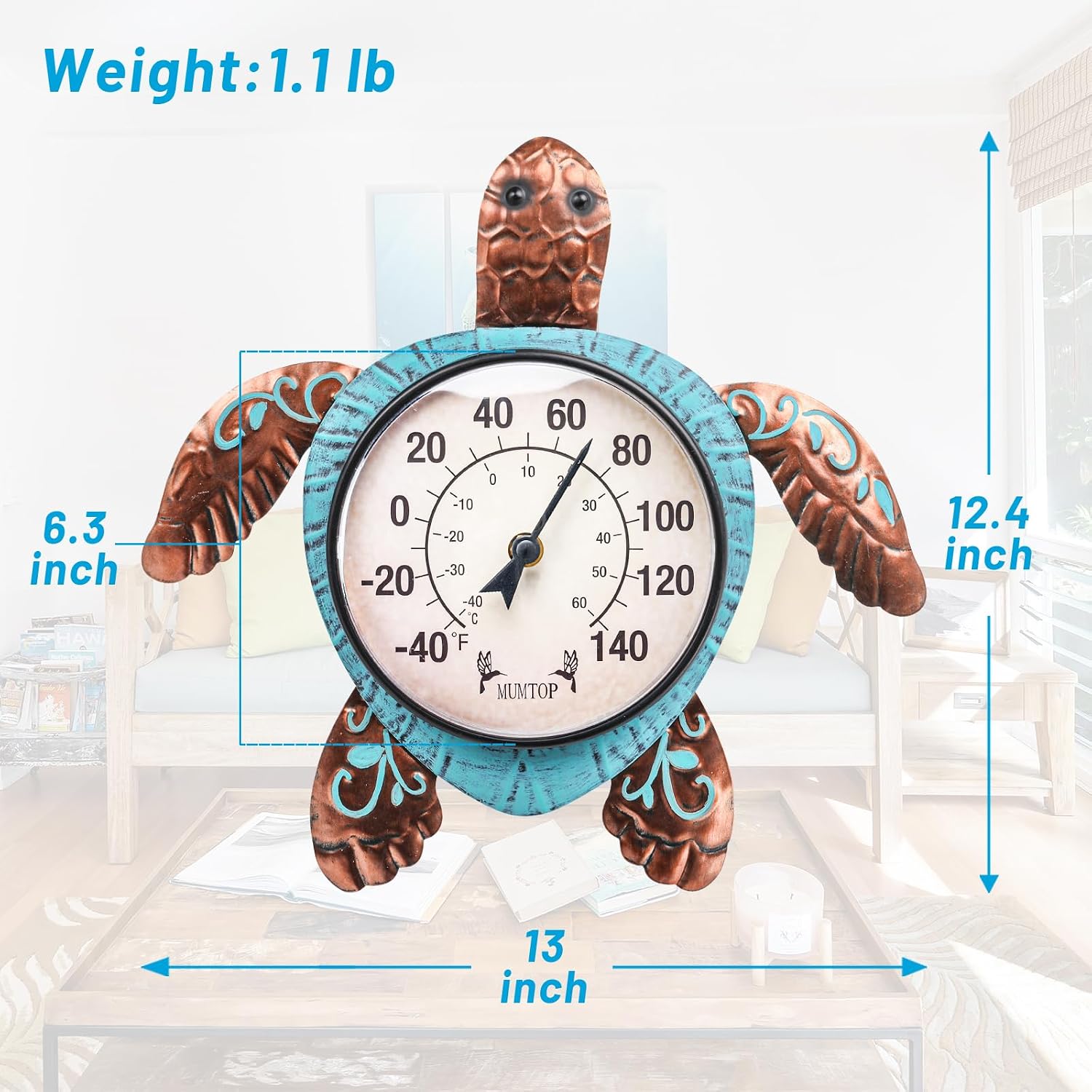 MUMTOP Outdoor Thermometer, Turtle Outside Decor for Patio Pool Garden