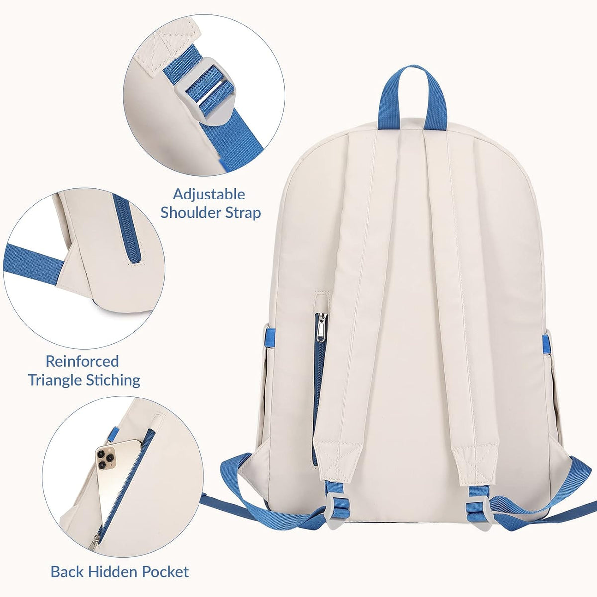 Lohol Classic Backpack for Girls Boys Teens, Lightweight Bookbag for School Travel College (Beige/Green)