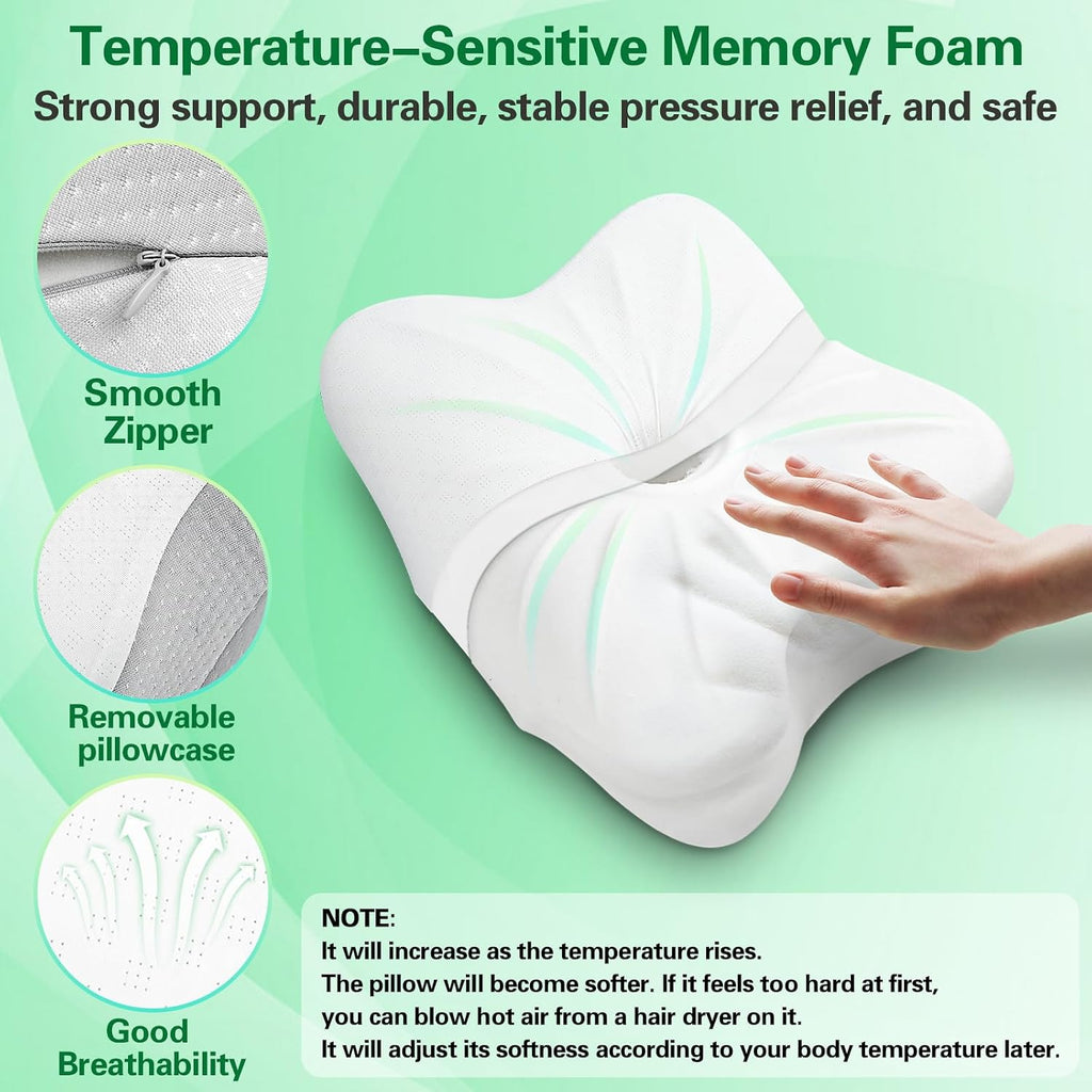 SAHEYER Memory Foam Camping Pillow, Travel Pillows for Sleeping, Cervical Neck Support Camping Gear Accessories - Small Pillow Travel Essentials for Sleep, Backpack, Hammock, 11.81x9.84x3.94 in, Gray