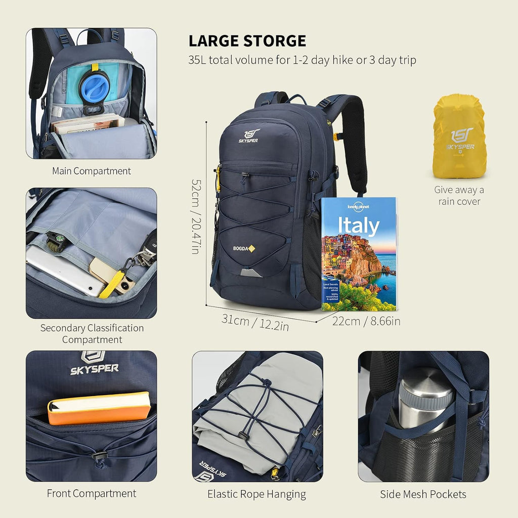 SKYSPER Hiking Backpack for Men Women, 35L Lightweight Travel Daypack, Outdoor Camping Back Pack with Multiple Compartments, Durable for Weekend Getaway