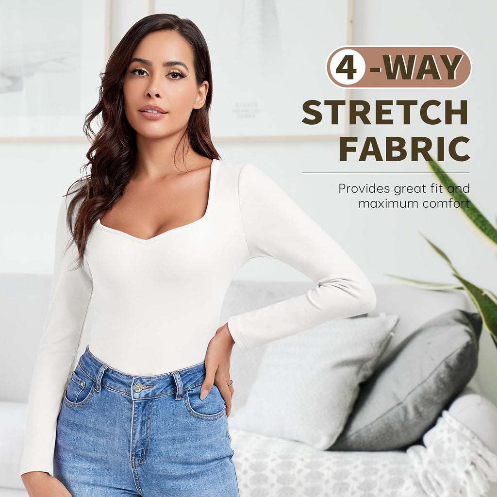 WOWENY Thermal Shirts for Women V Neck Fleece Lined Base Layer