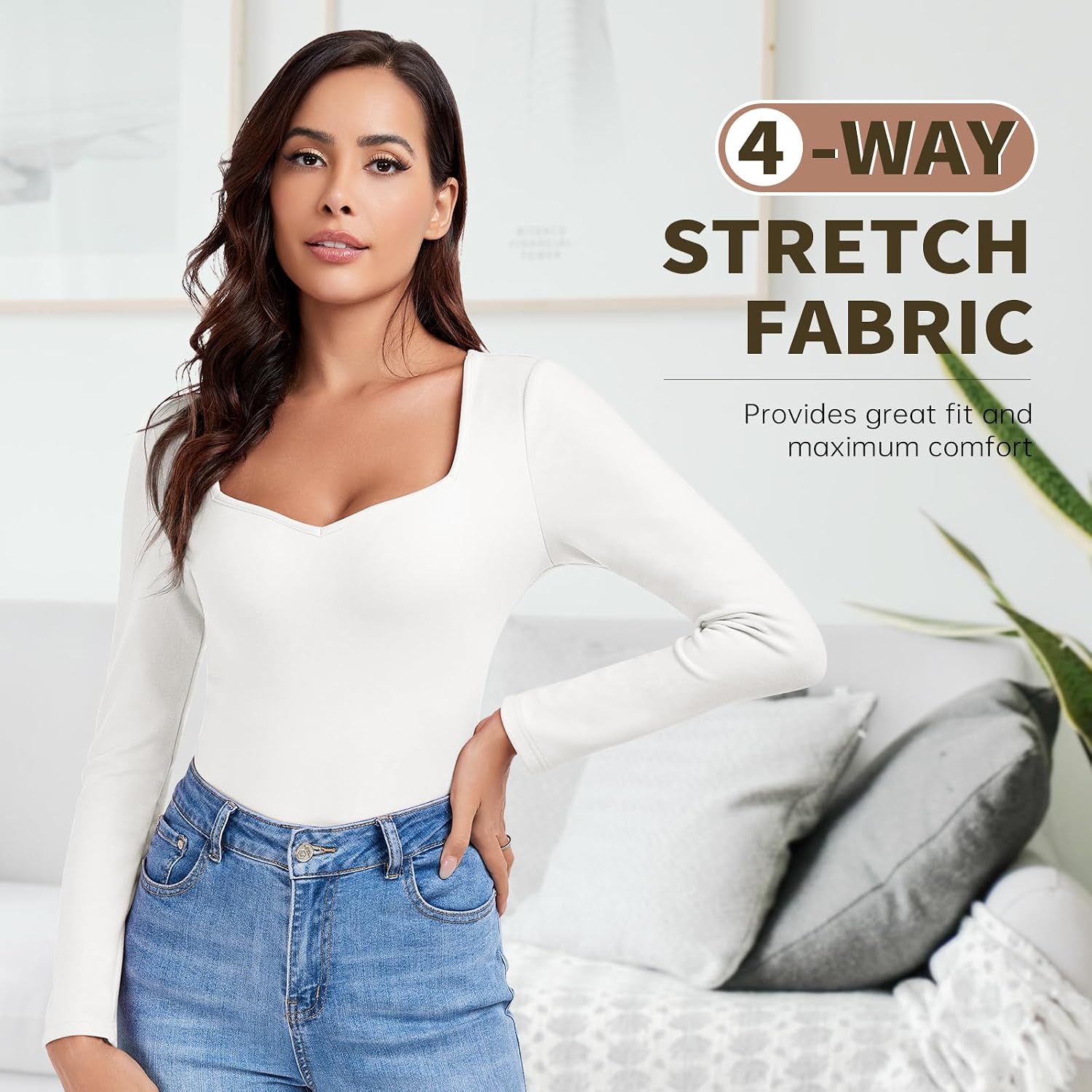 WOWENY Thermal Shirts for Women V Neck Fleece Lined Base Layer