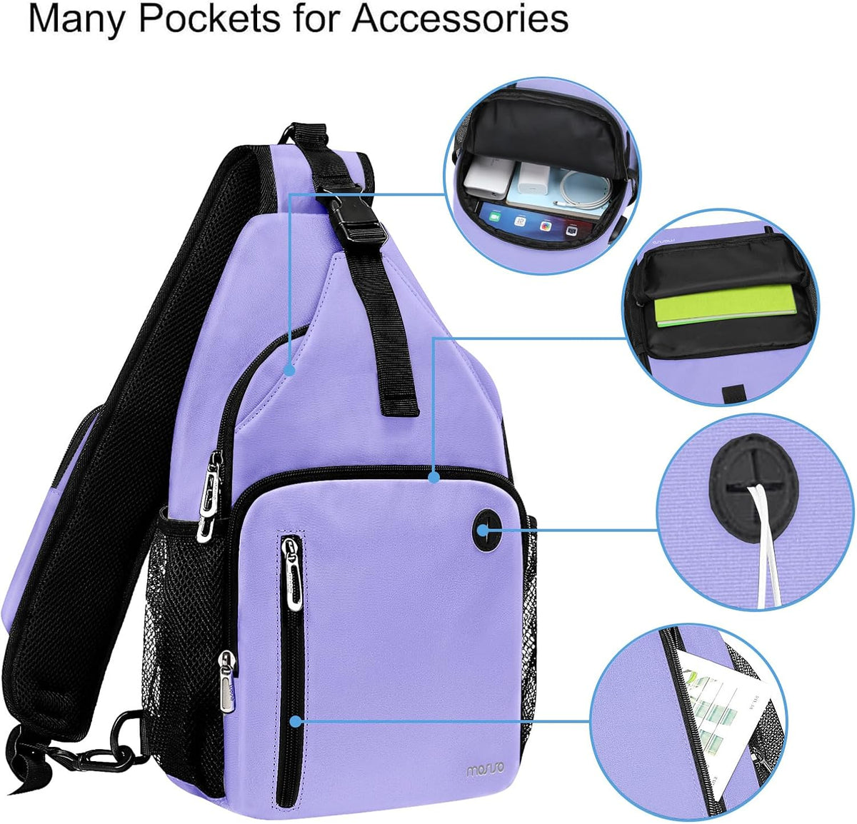 MOSISO Sling Backpack Bag, Crossbody Shoulder Bag Travel Hiking Daypack Chest Bag with Front Square Pocket&USB Charging Port