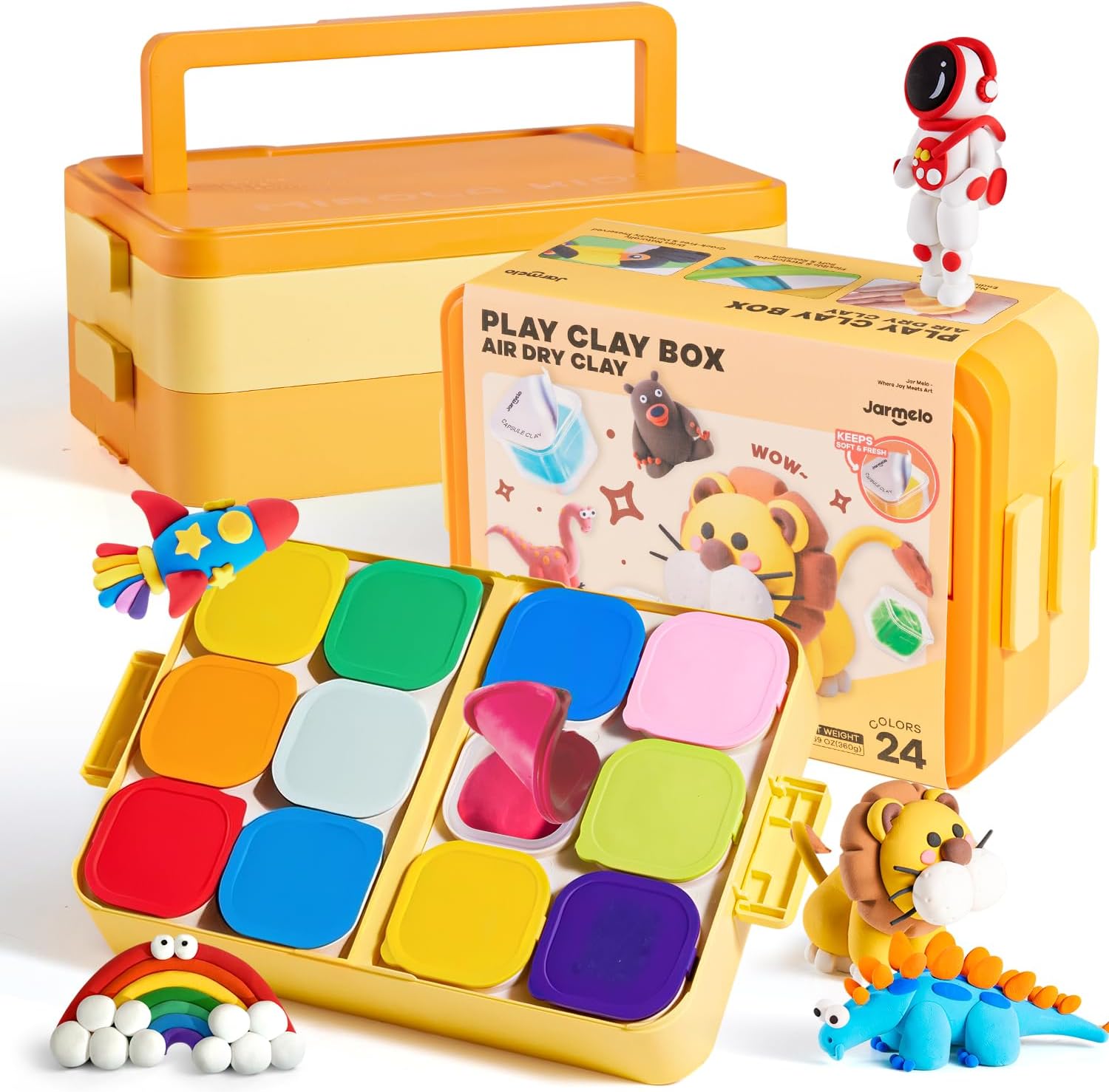 Jar Melo Air Dry Clay, Magic Modeling Clay Kit, 24 Colors with Storage Box