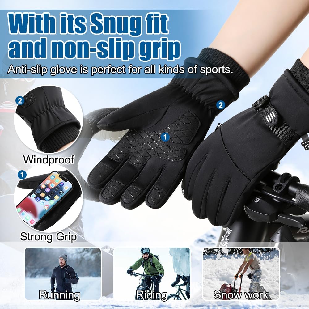 Winter Gloves for Men Women, Cold Weather Gloves for Skiing Snow Glove, Thermal Waterproof Gloves Windproof Warm Gloves for Outdoor Running,Cycling,Hiking, Driving, Freezer Work