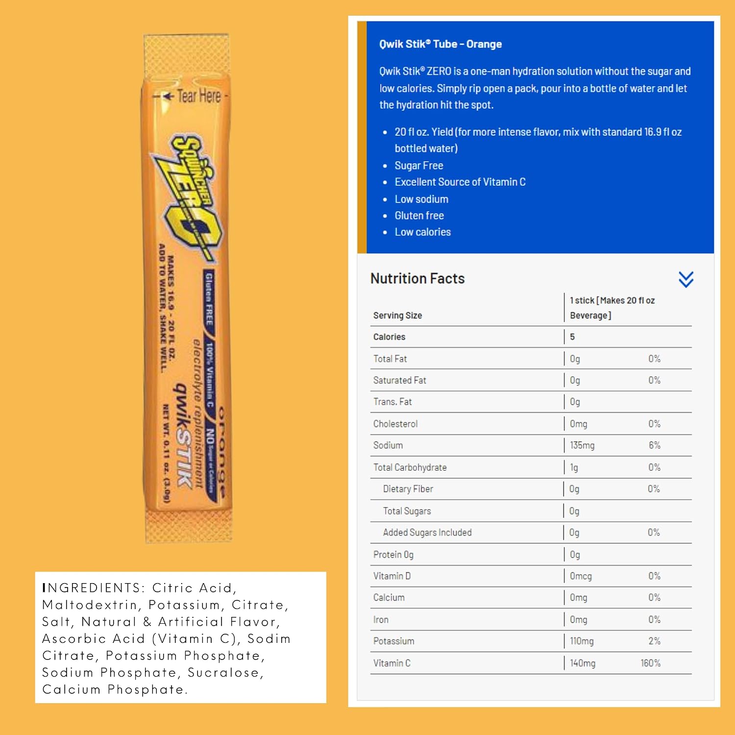 Sqwincher Zero Qwik Stik - Single Serve, Sugar Free, Low Calorie, Low Sodium Electrolyte Replacement Powder Hydration Drink Mix, 0.11 oz Packet | MIXED FLAVORS - Pack of 40