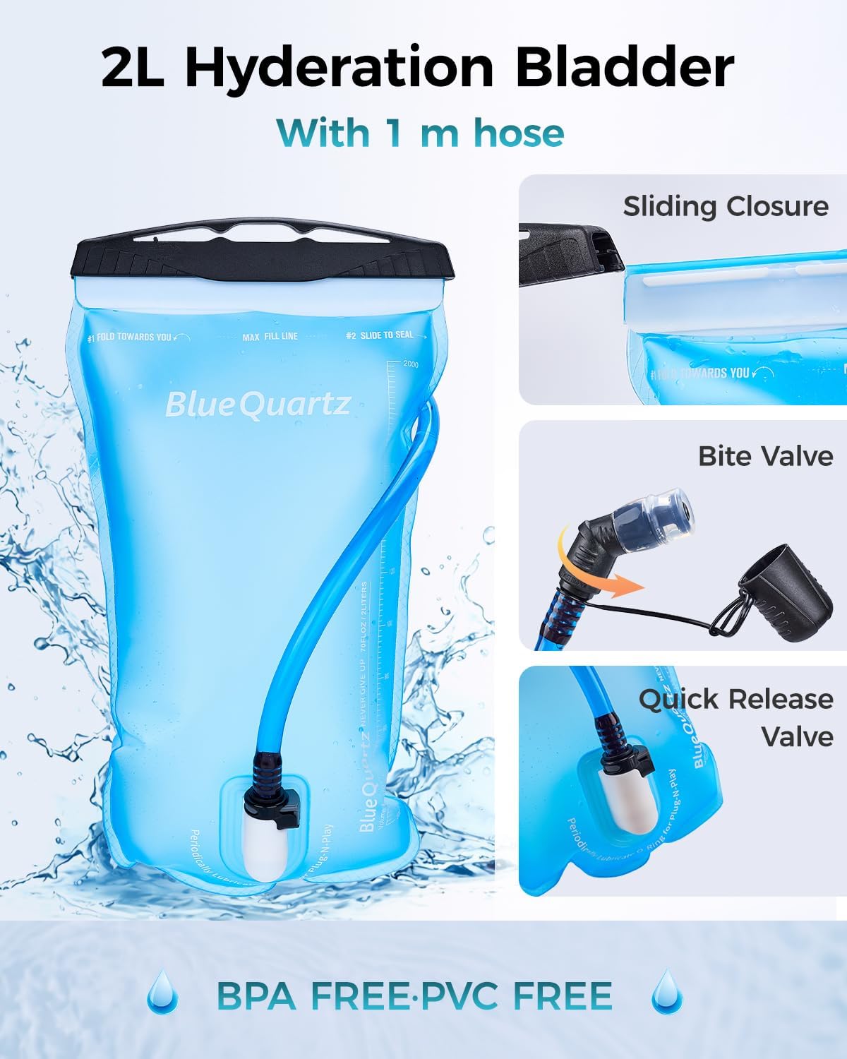 Blue Quartz Hydration Backpack with 2L Water Bladder, Hiking Water Pack with Insulated Compartment for Women Men, Lightweight Cycling Daypack with Phone Pocket, Hydration Pack for Running,Biking
