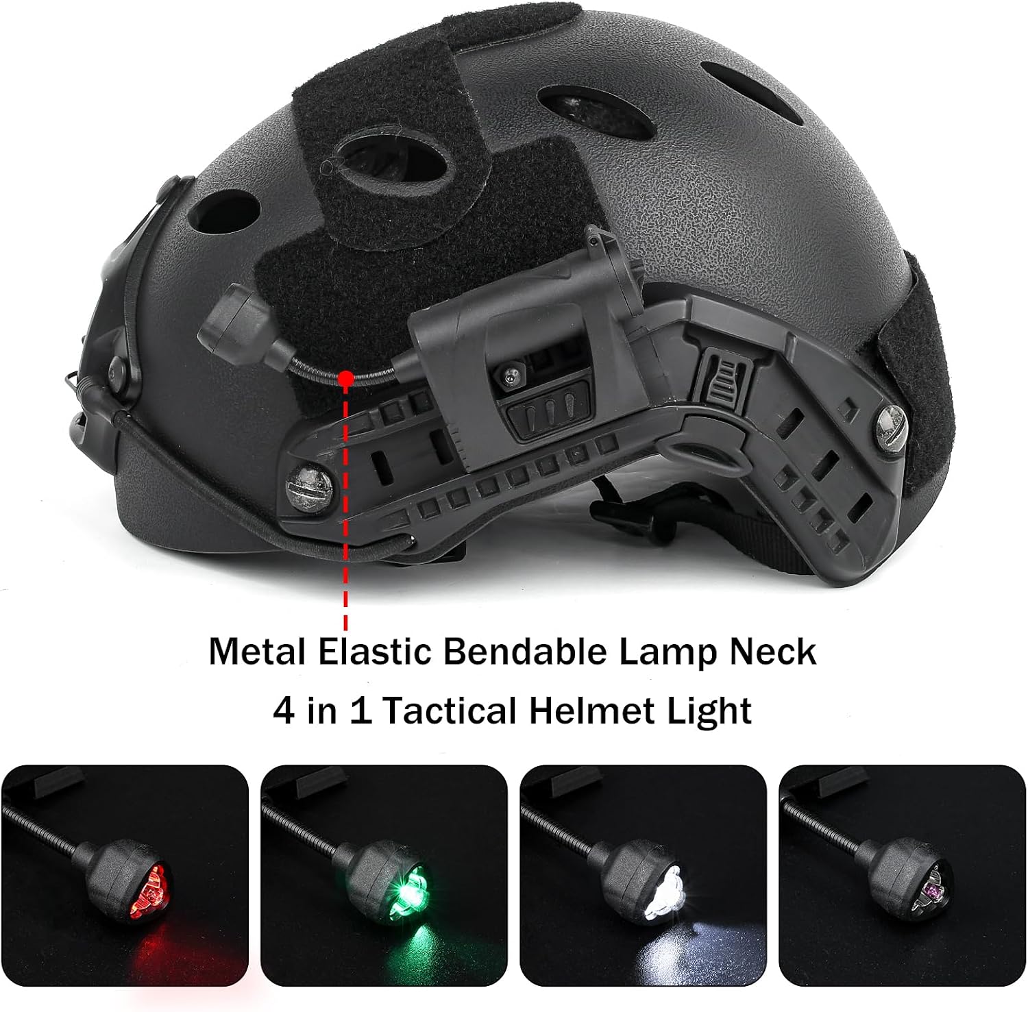 4 in 1 Tactical Helmet Light with IR Red Green White LED Task Lamp, Survival Signal Lights with Mount Accessories for 20mm Picatinny Rail Fast MICH Wendy Helmets MOLLE Belt