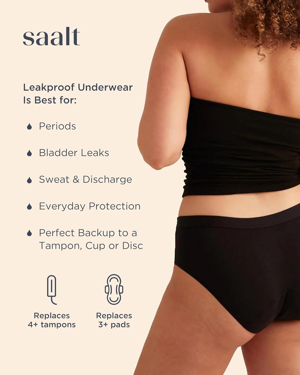 saalt Cotton Brief Period Underwear, Regular & Heavy Absorbency