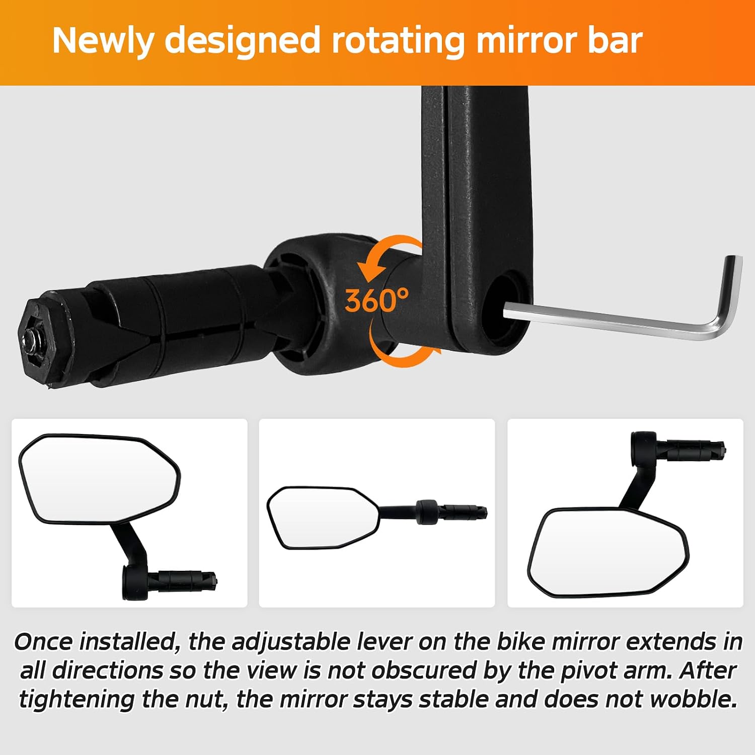 Bike Mirror, Adjustable Bicycle Mirror Handlebar Mount, Scratch Resistant HD Glass Lens, Large Bar End Rear View Mirror for E-bike, Mountain Bike, City Bikes & Scooter (Left 0.59-0.78")