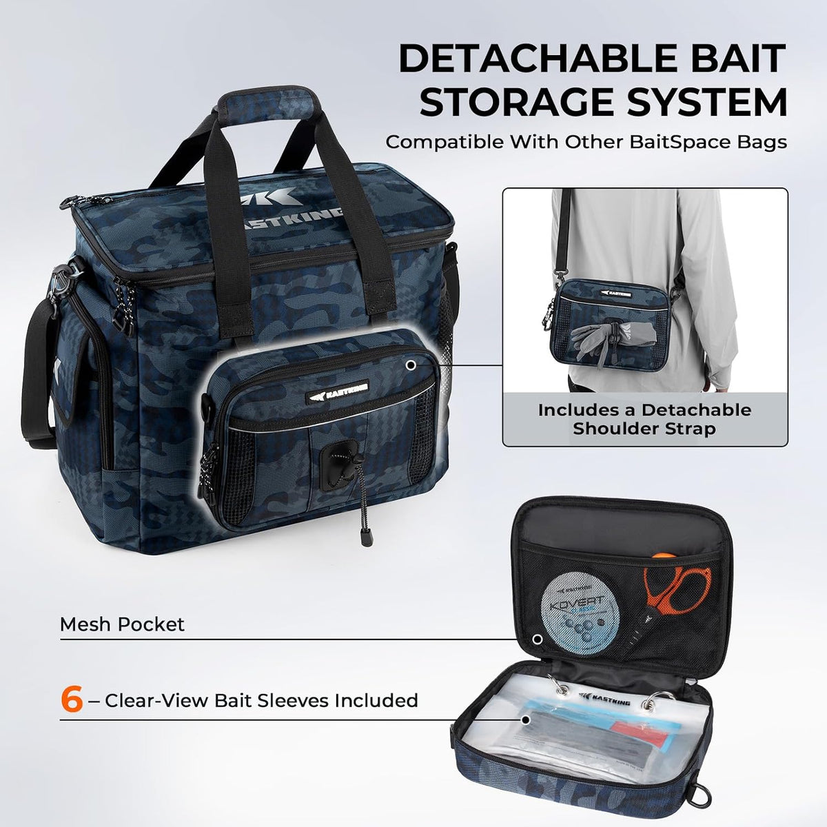 KastKing BaitSpace Tackle Bag with Removable Bait Binder, 4 Tackle Boxes