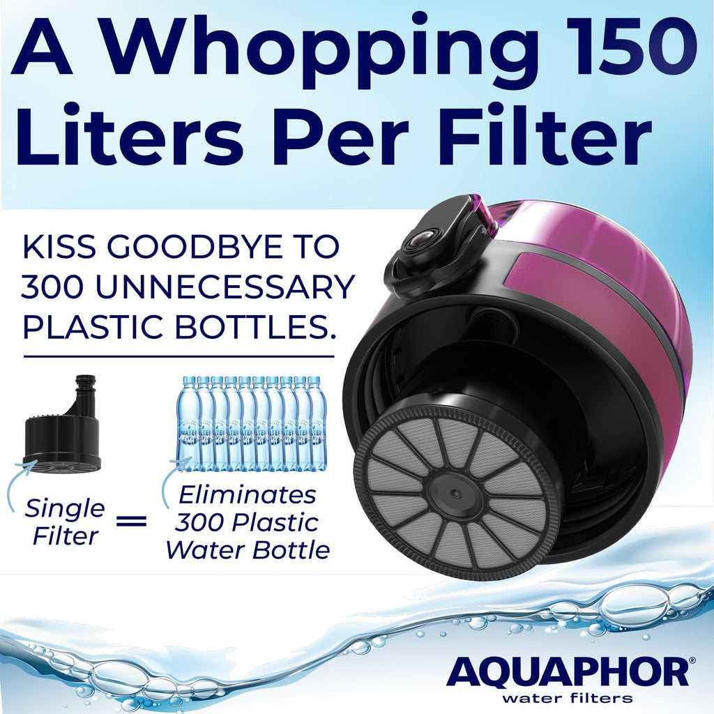 Nakii Filtered Water Bottle, Leakproof, BPA-Free, Motivational Markings, Travel, Everyday Use. 40-Gallon Filter, Replaces 300 Plastic Water Bottles. Includes 1 Filter, 22 FL Oz, Pink by Aquaphor