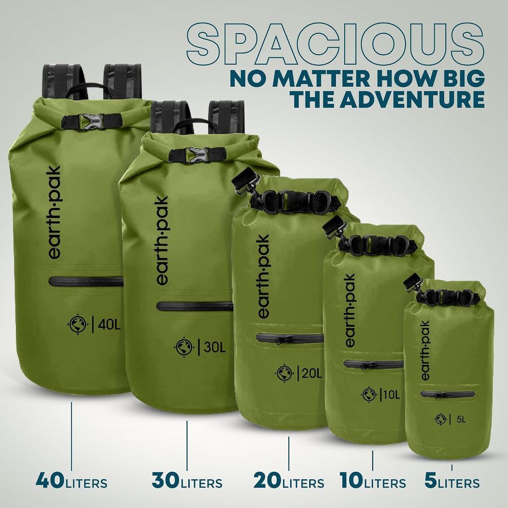 Earth Pak Waterproof Dry Bag with Zippered Pocket - Waterproof Dry Bag Backpack Keeps Gear Dry