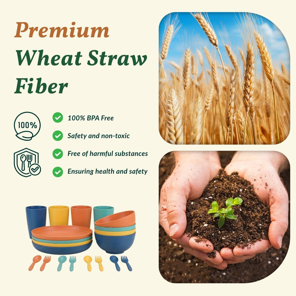Homienly Wheat Straw Plates and Bowls Sets Unbreakable Dinnerware Set 20 PCS Dish Set for Camping, Party, Picnic Microwave and Dishwasher Safe Kitchen Dinner Set Apartment Essentials (Multicolor)