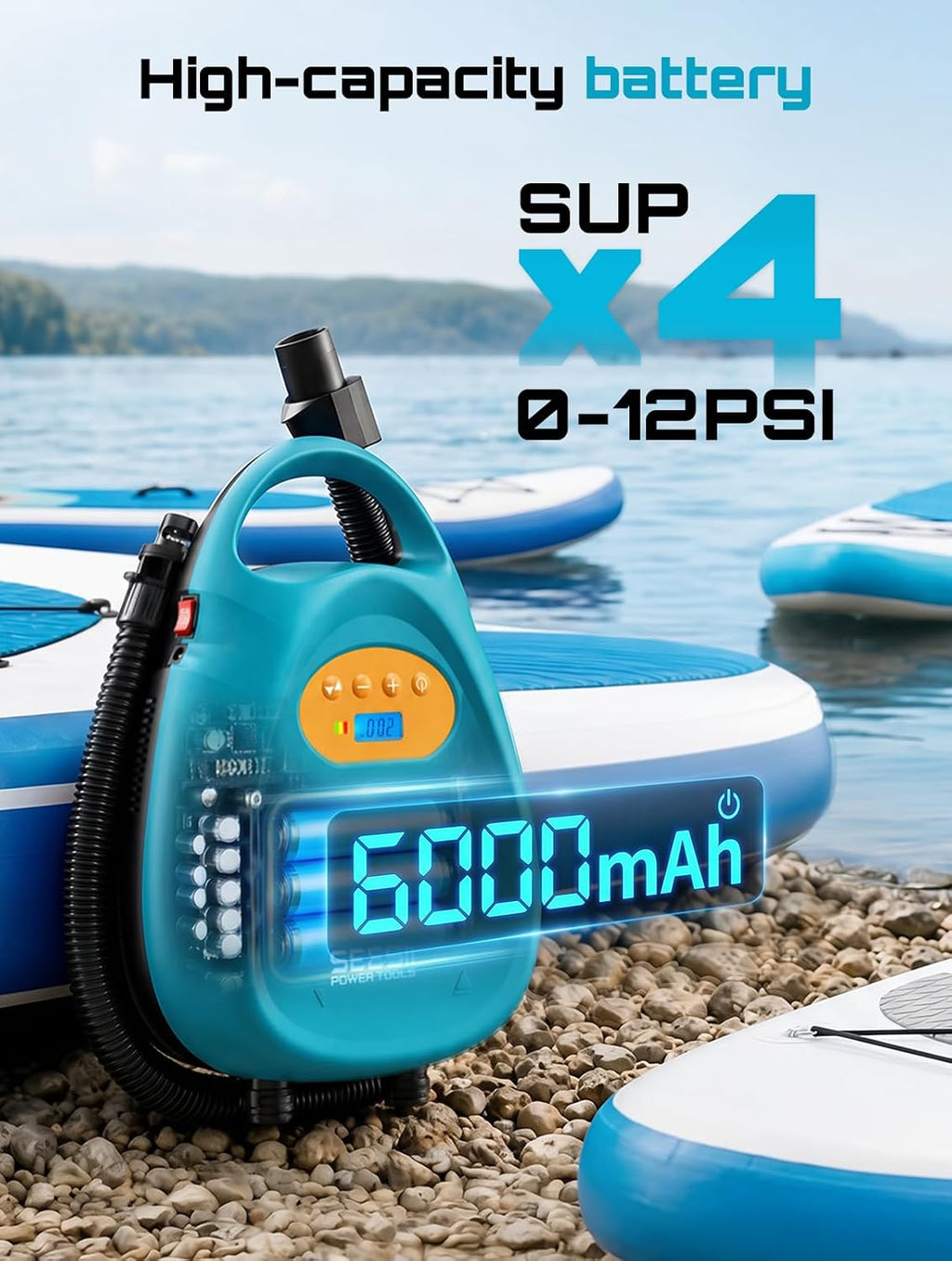 Seesii Cordless Paddle Board Electric Pump 20PSI for SUP, Kayak, Boat