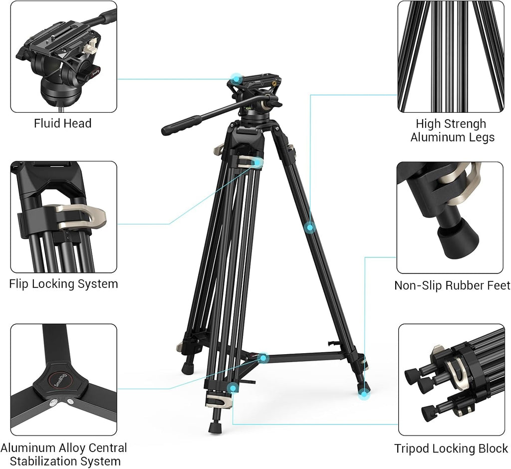 SmallRig 73.2"/ 186cm Heavy Duty Video Tripod with Fluid Head AD-01