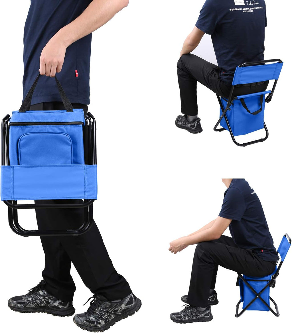 LEADALLWAY Fishing Chair with Cooler Bag Compact Fishing Stool Foldable Small Hunting Chair 12.2" Seat Depth,12.6" Seat Width
