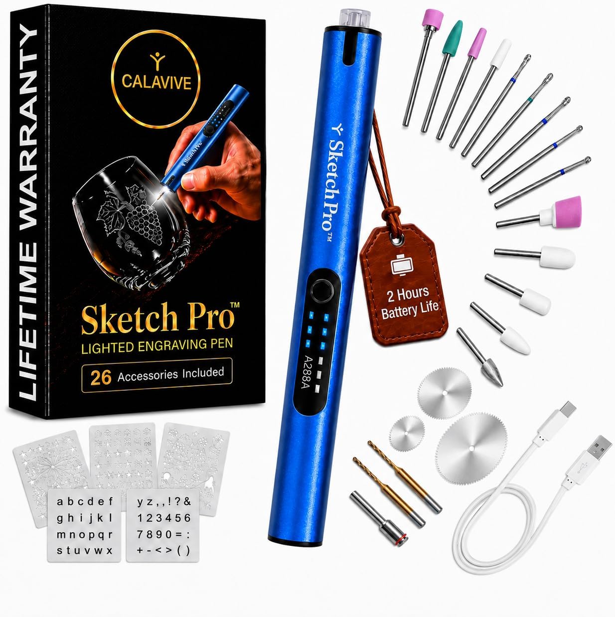 SketchPro Cordless Engraving Pen with LED Light – 3-Speed Precision Etching Tool for Wood, Metal, Glass & Plastic – USB-C Rechargeable, 26 Accessories – Ideal for DIY, Jewelry & Craft Projects