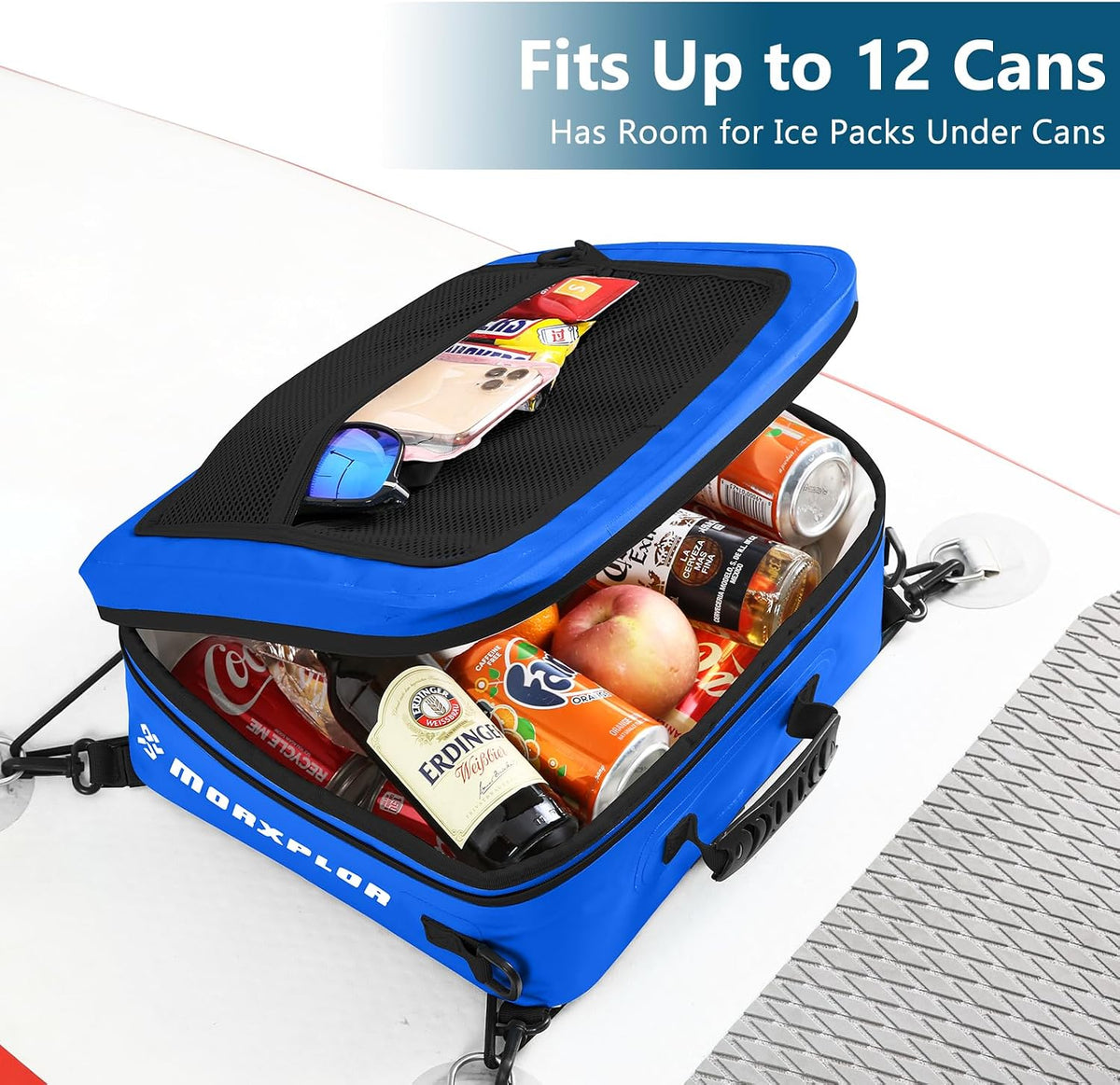 MORXPLOR Waterproof PVC Paddleboard Cooler Deck Bag - 12 Can Soft Insulated Cooler for Paddleboarding, Camping, Kayaking