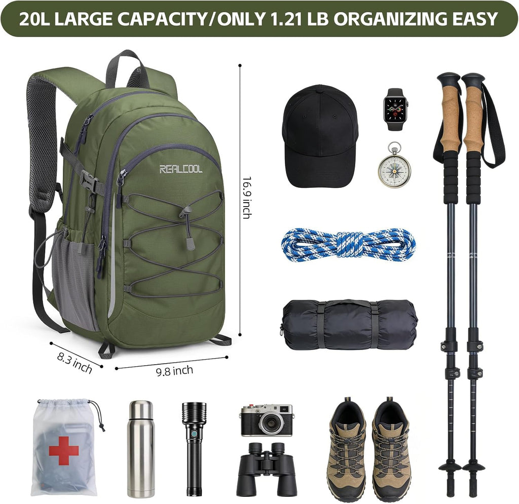 RealCool 20L Lightweight Hiking Backpack, Waterproof Daypack for Camping