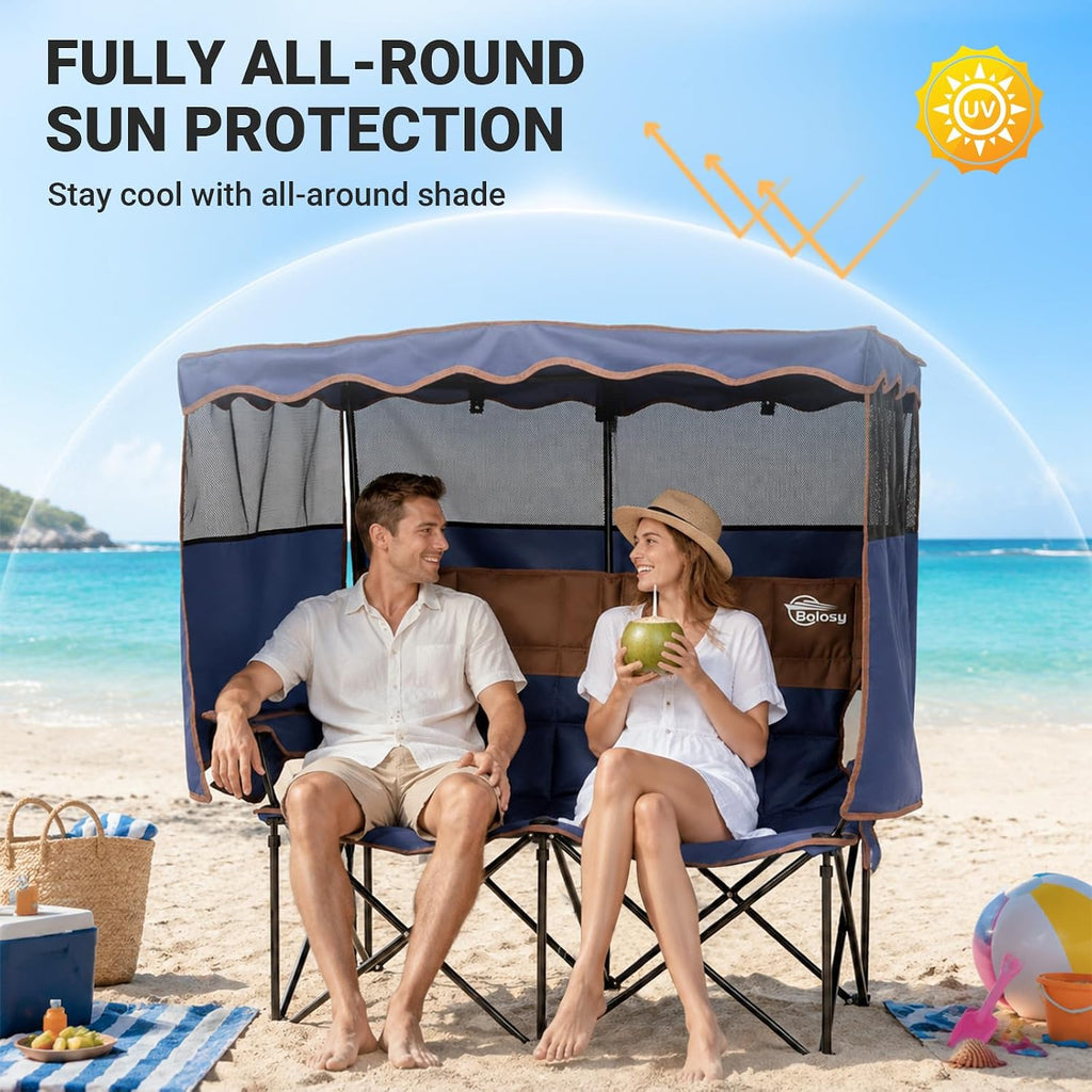 Bolosy Double Camping Chair with Canopy Outdoor Loveseat with Shade