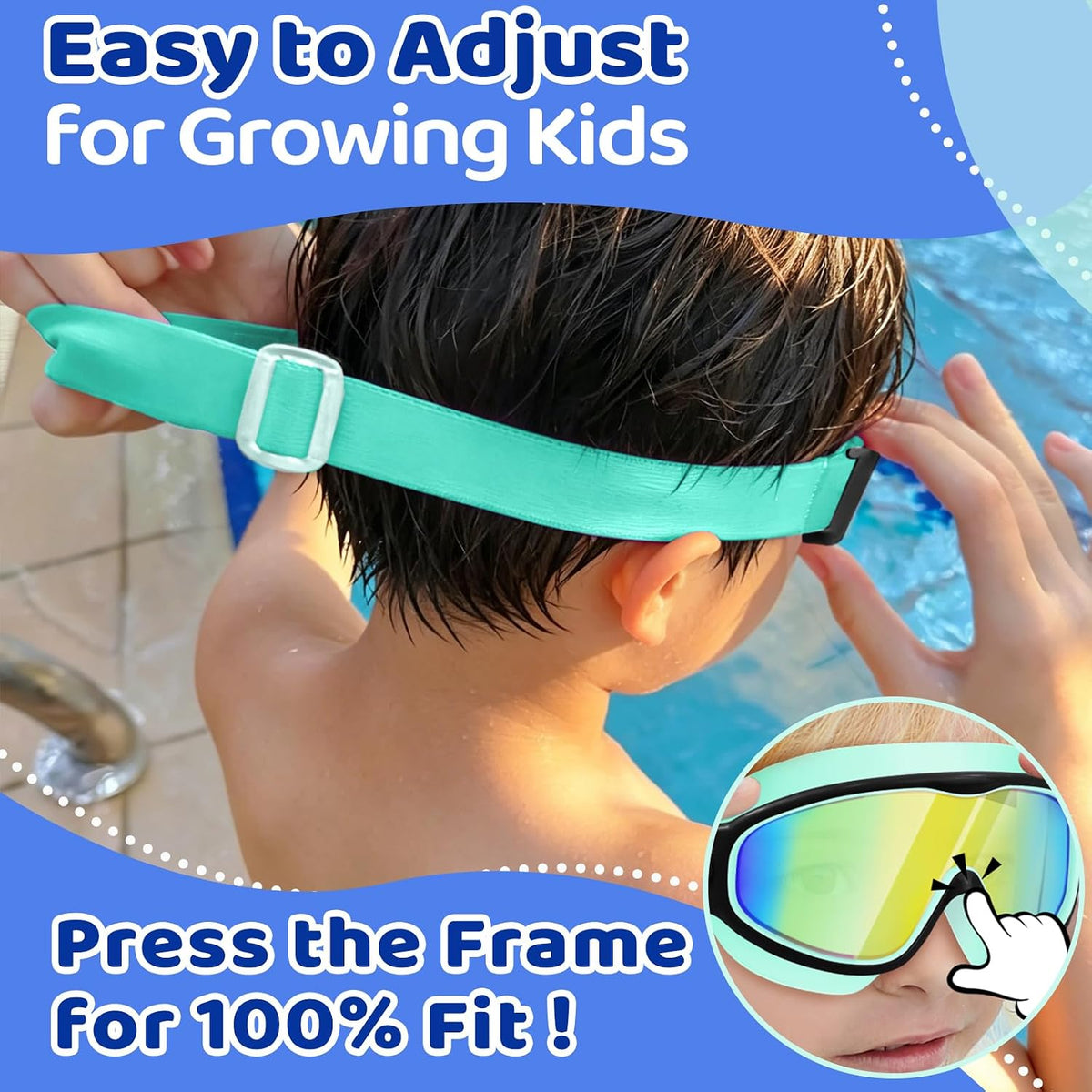 Vvinca Kids Goggles for 3-14, Kids Swim Goggles with Fabric Strap Anti Fog