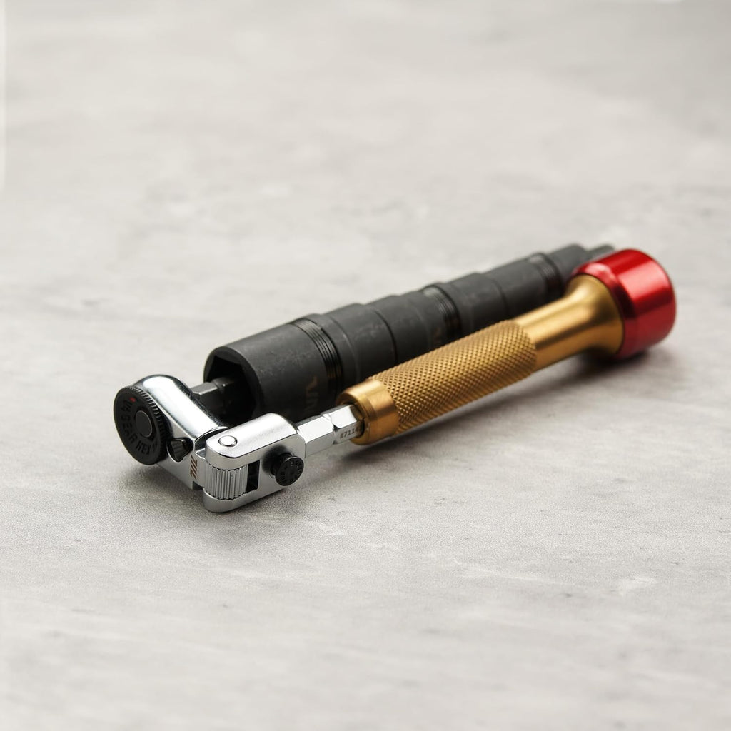 711L EDC Flex Head Ratchet Wrench with T-Handle, 1/4 Inch Mini Ratchet Tool with Socket Extension and Keyring Hole for Everyday Carry