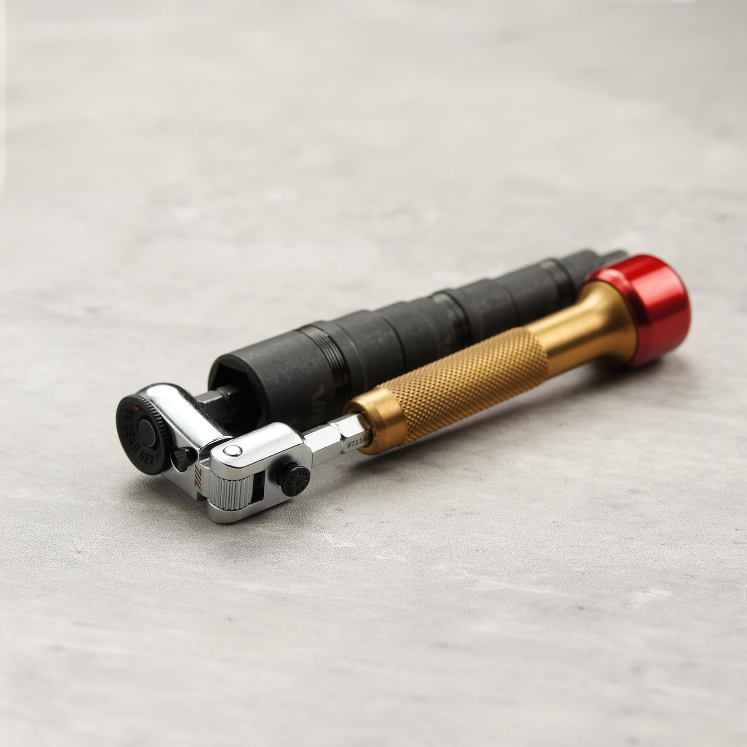 711L EDC Flex Head Ratchet Wrench with T-Handle, 1/4 Inch Mini Ratchet Tool with Socket Extension and Keyring Hole for Everyday Carry
