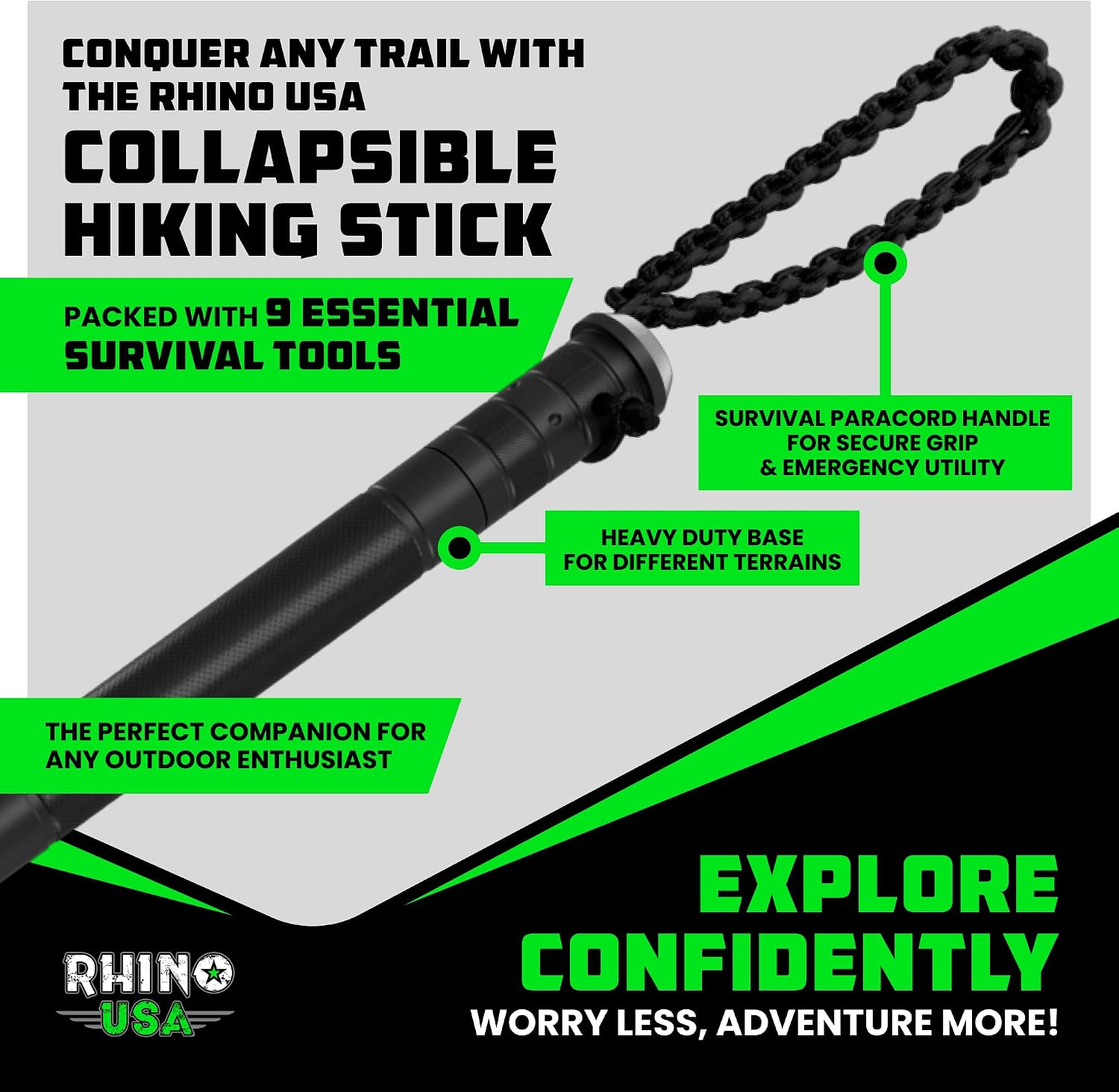 Rhino USA Survival Hiking Stick Multi-Tool - Walking Staff for Camping