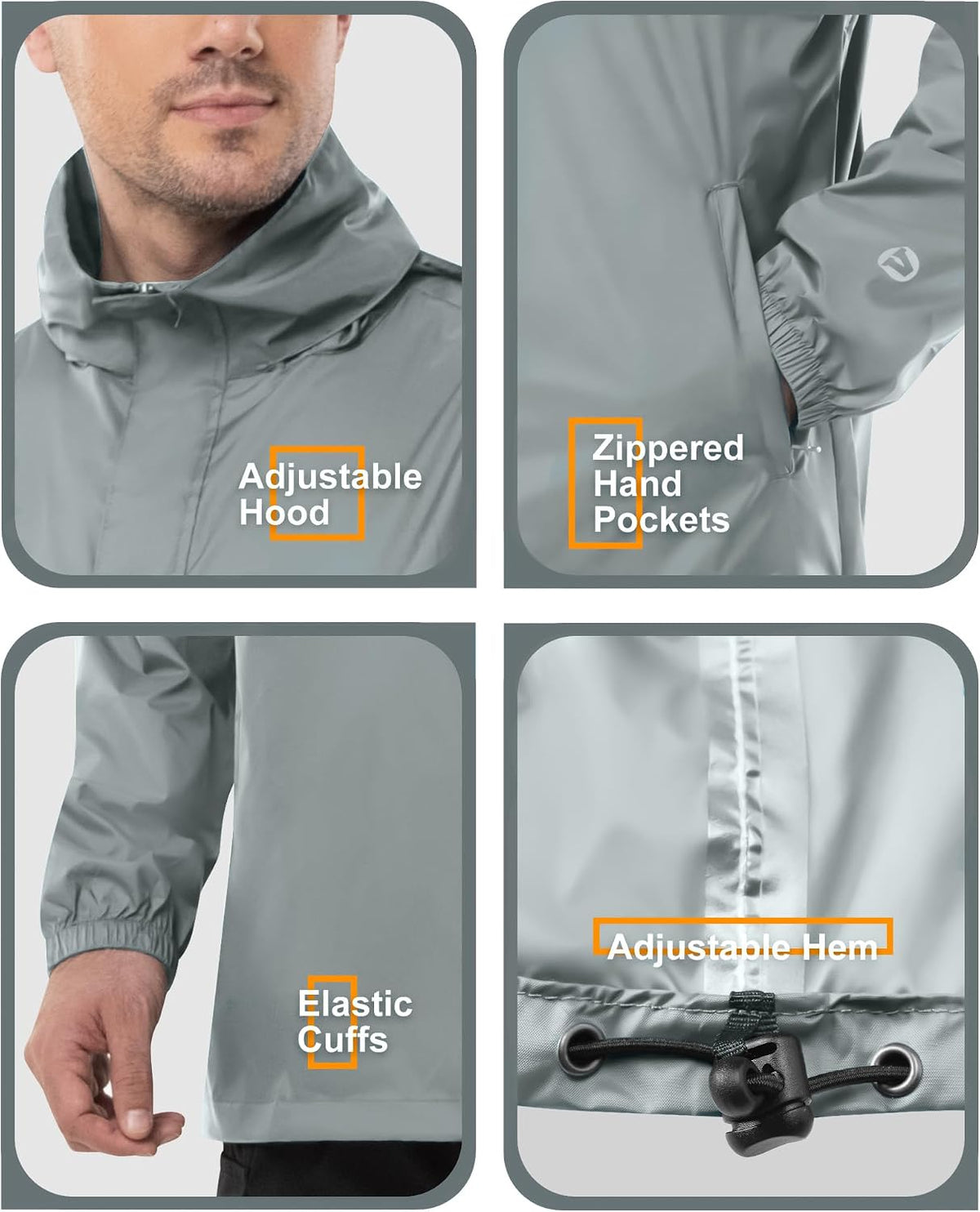 Outdoor Ventures Men's Rain Jacket Waterproof Lightweight Packable Pullover