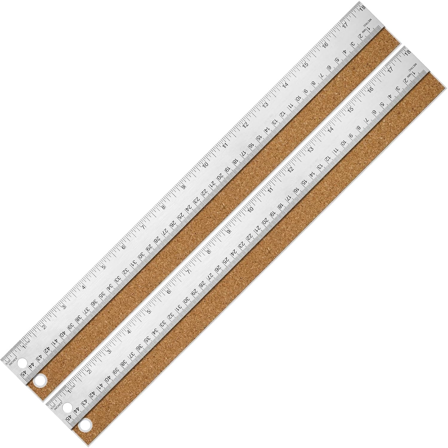 12 Inch Metal Ruler with Cork Backing, Imperial & Metric 2 Pack