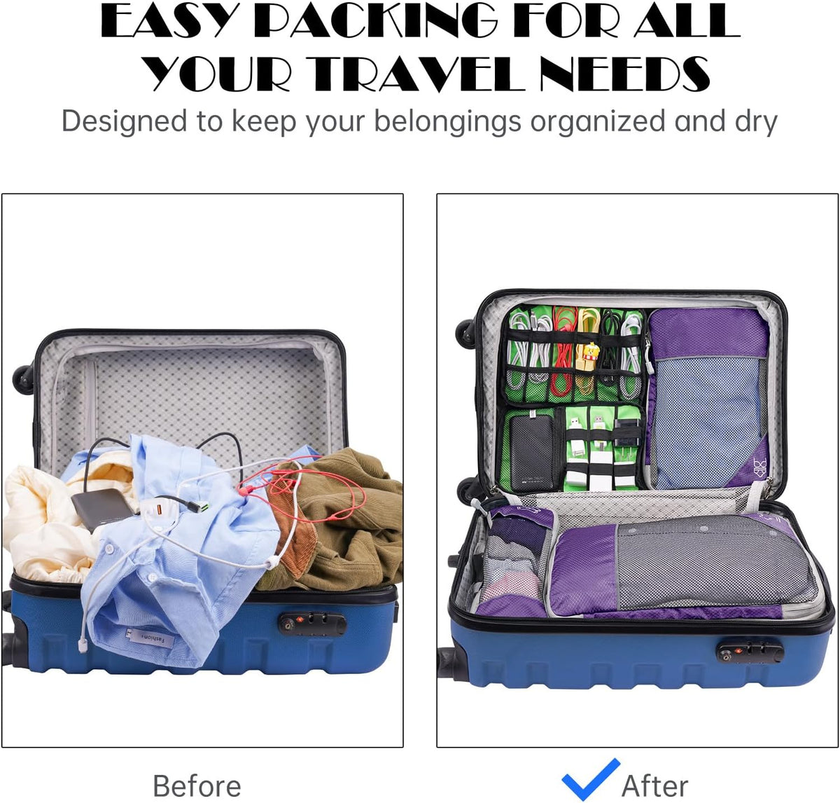 NiHome 7PCS Compression Packing Cube Set Expandable Mesh Travel Bag Luggage Organizers with Electronic Cable Cord Charger Organizer Drawstring Bag for Trip Home Storage Travel Gear Accessories