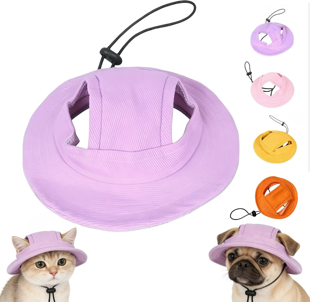Denim Flannel Pet Sun Hat with Ear Holes, Adjustable UV Protection Cap for Dogs & Cats, Breathable Summer Outdoor Hat with Curved Brim (Orange, M)