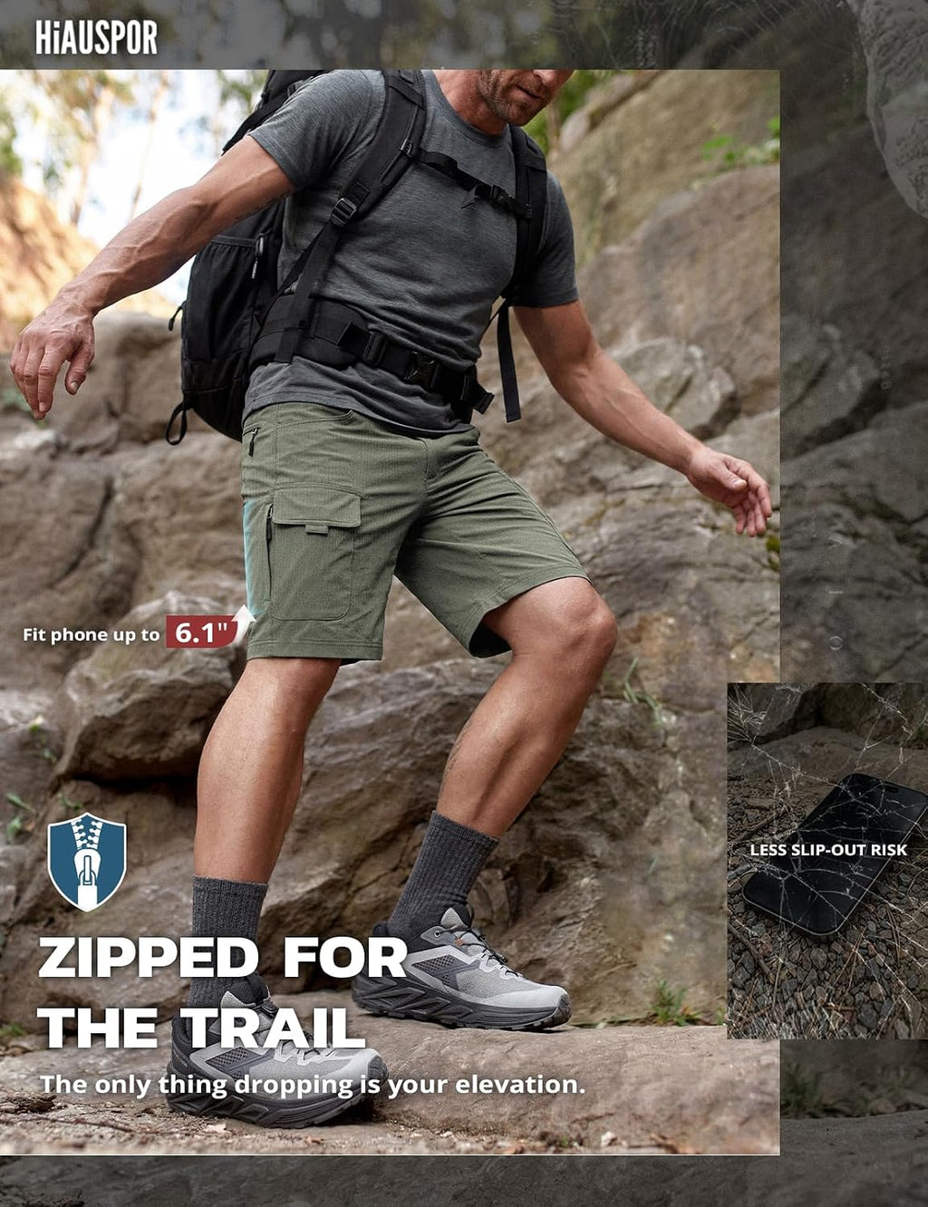 Hiauspor Men's Hiking Cargo Shorts: Quick Dry Lightweight with 6 Pockets