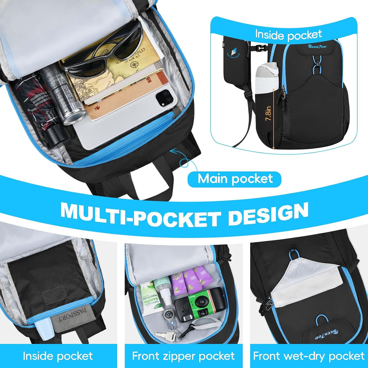 Seektop 15L Foldable Lightweight Hiking Backpack for Men and Women