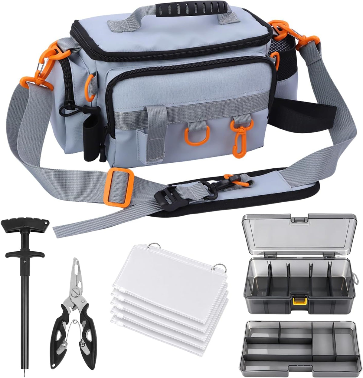Fishing Tackle Storage Bag with Tackle Box&Tool,Gifts for Men(Grey)