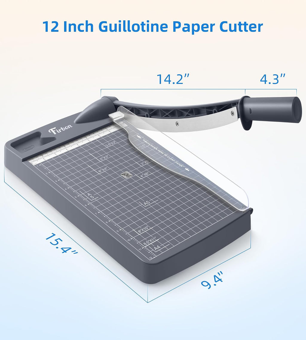 Firbon 12 Inch Guillotine Paper Cutter, Heavy Duty Paper Trimmer, Gray