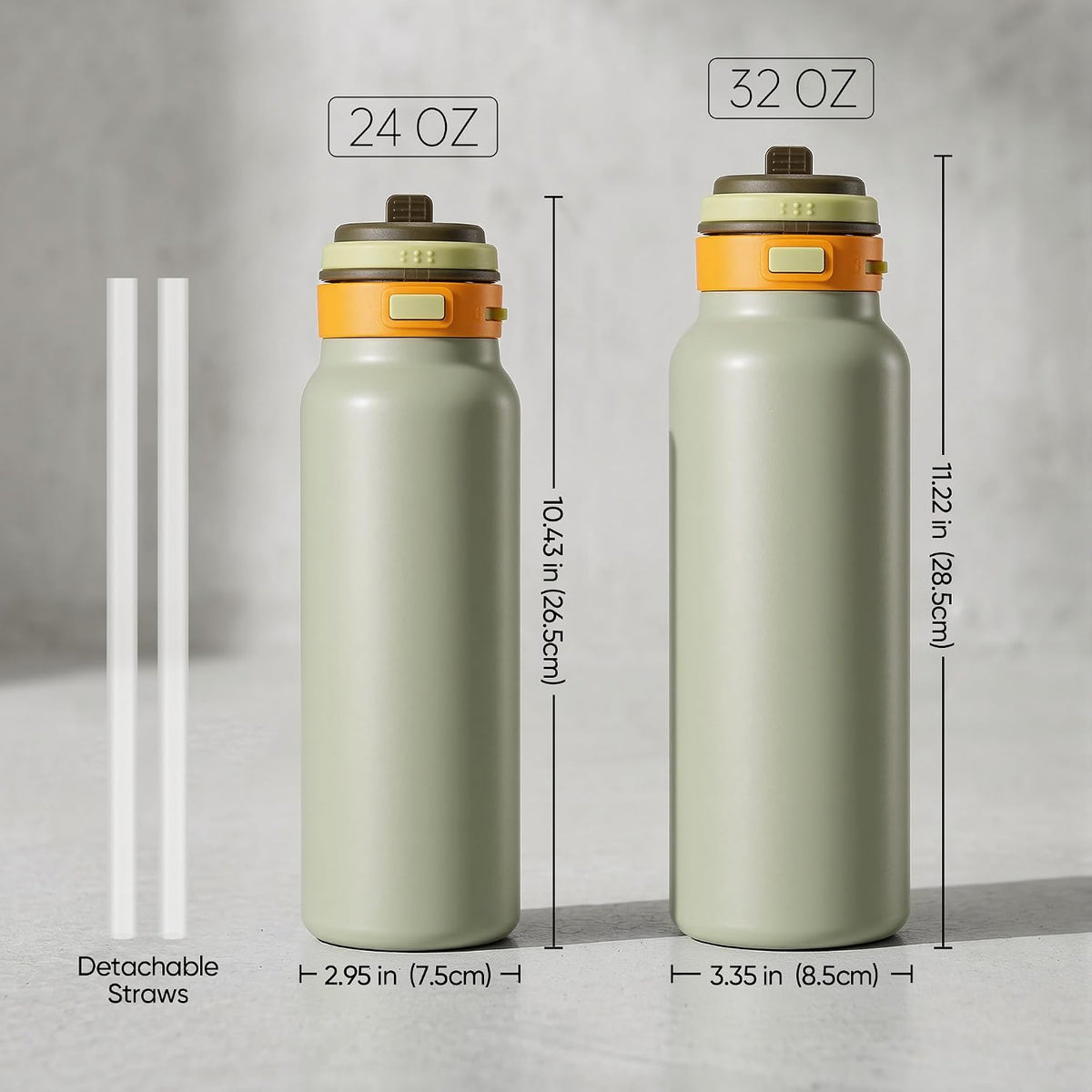 Fijinhom 24 oz Insulated Water Bottle, 2-in-1 Stainless Steel with Straw and Spout, Leak Proof,Fits in Car Cup Holder, 304 Stainless Steel with Wide Mouth, Great for Sports, Travel, Work (Green)