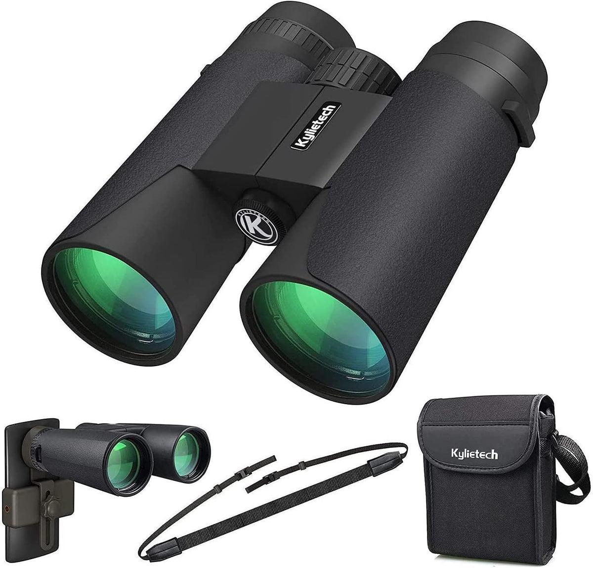 Kylietech 12x42 Binoculars BAK4 FMC Lens Waterproof Fogproof Phone Adapter