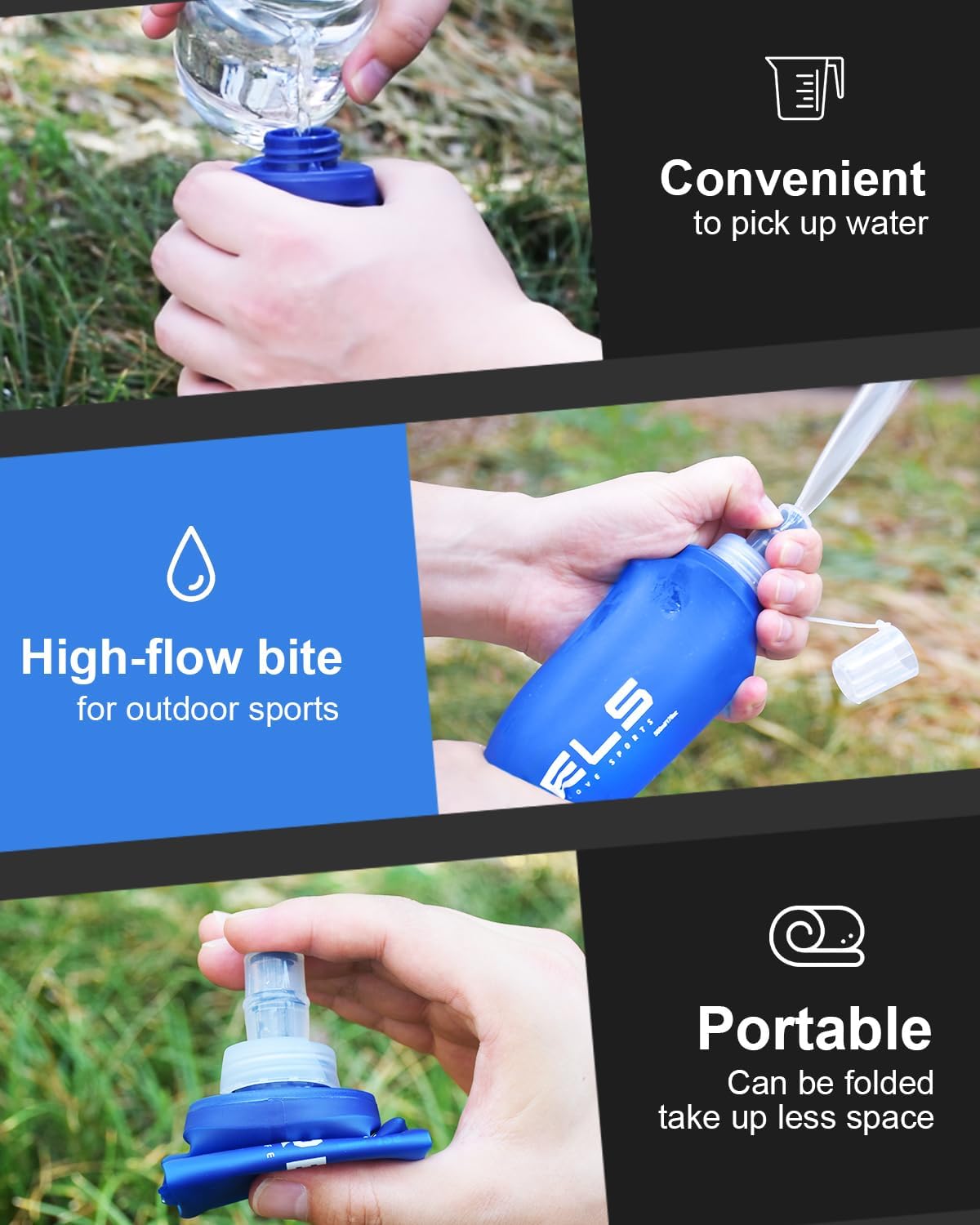 WRELS TPU Soft Flask Lightweight Portable Reusable Water Bottle,BPA Free Collapsible Flask for Hydration Pack in Running Hiking Cycling and Marathon