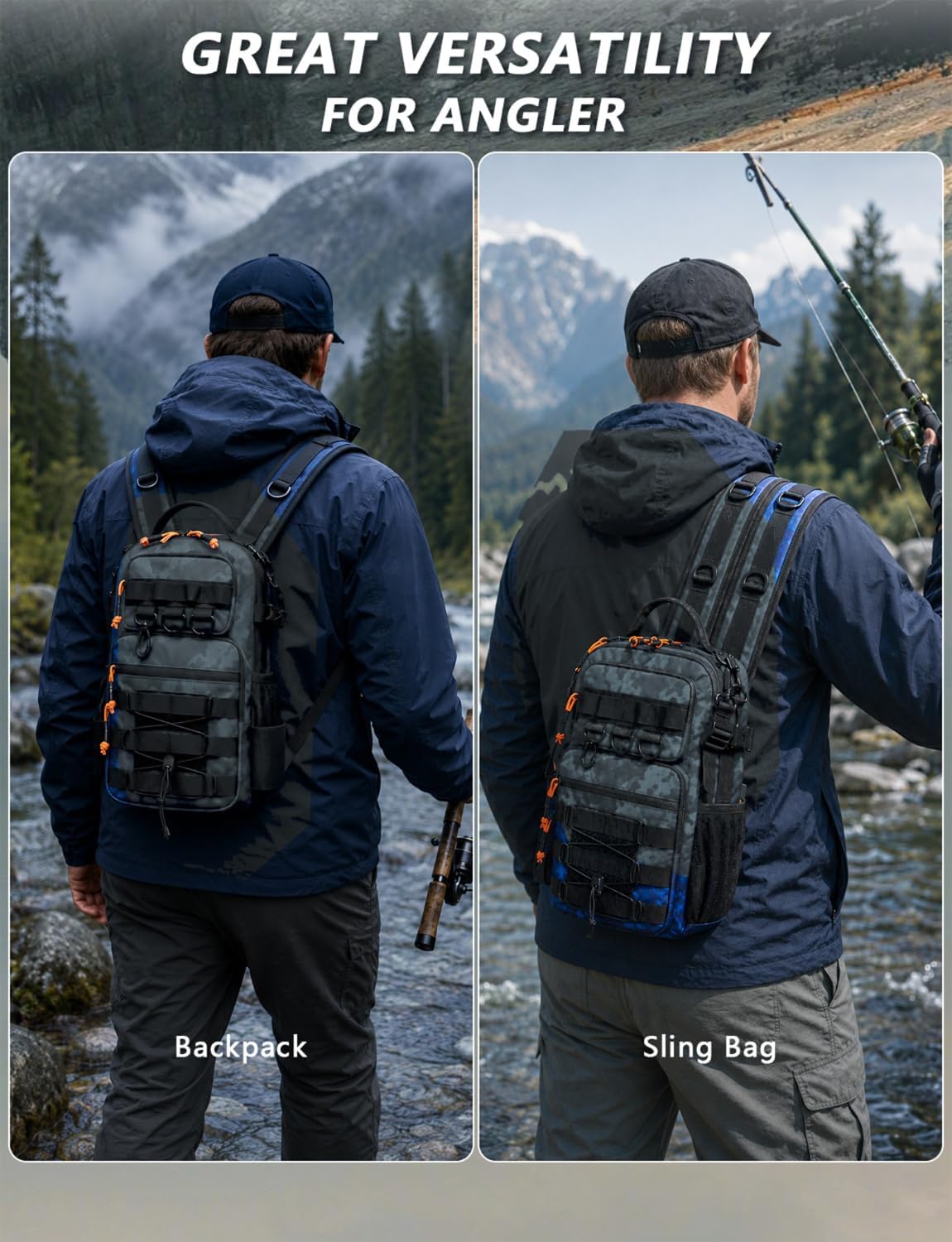 2 in 1 Compact Tactical Fishing Backpack with Tackle Boxes, Lightweight Waterproof Tackle Bag Fit 2 * 3600 Tackle Boxes, 2 Rod Holders Storage, Fishing Accessories Gift for Men Green