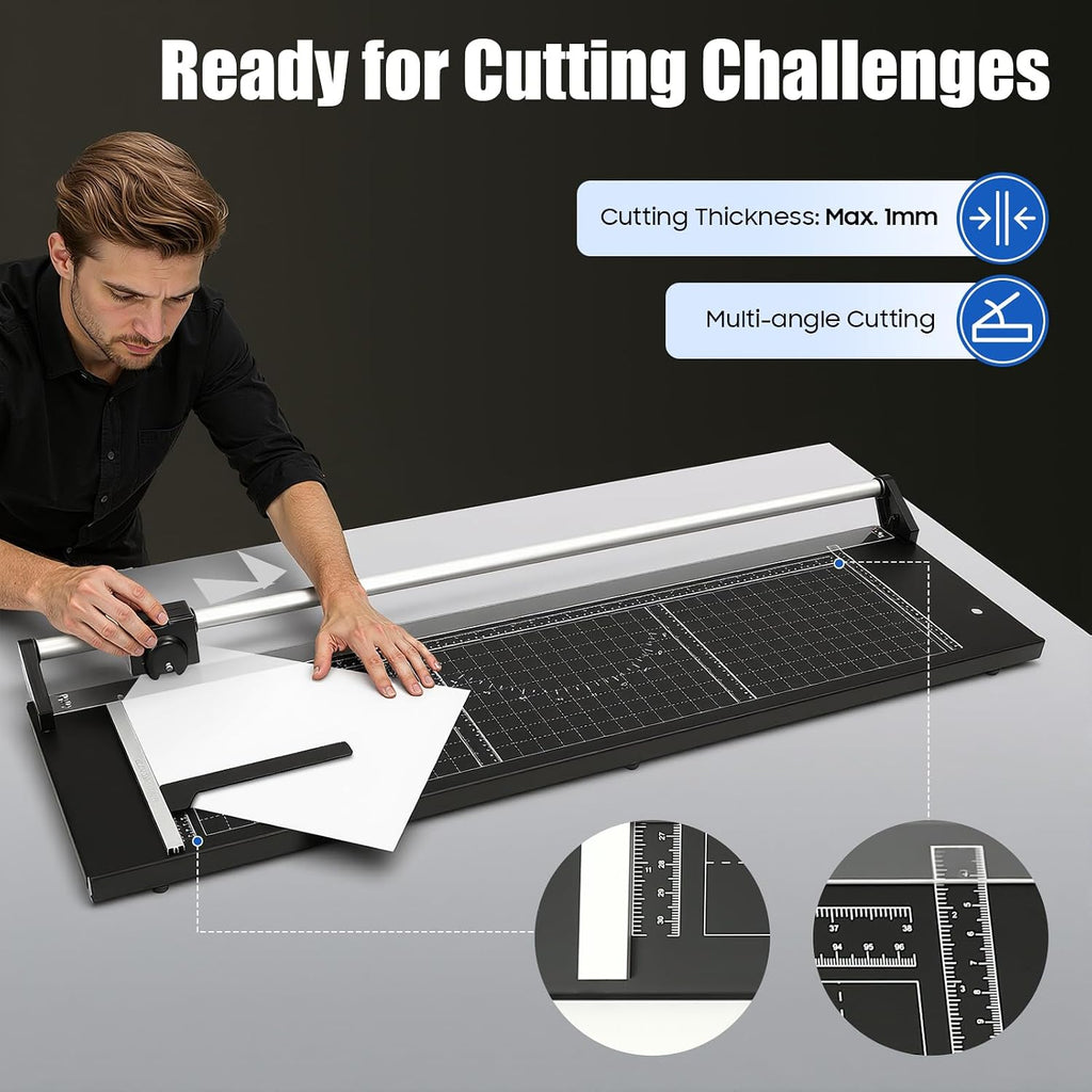 36 in Rolling Cutter Rotary Paper Trimmer Precision Manual Rotary Paper Cutter Heavy Duty Professional Paper Cutter with Magnetic Positioning Ruler for Photo Paper, Office Paper