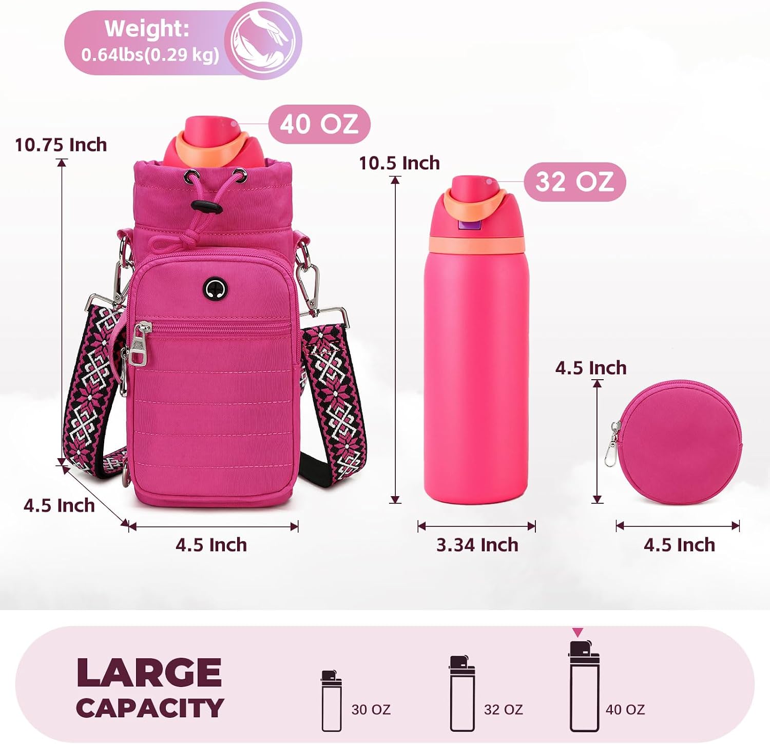 Water Bottle Carrier Bag with Strap Phone Pocket for Walking, Hiking, Cycling