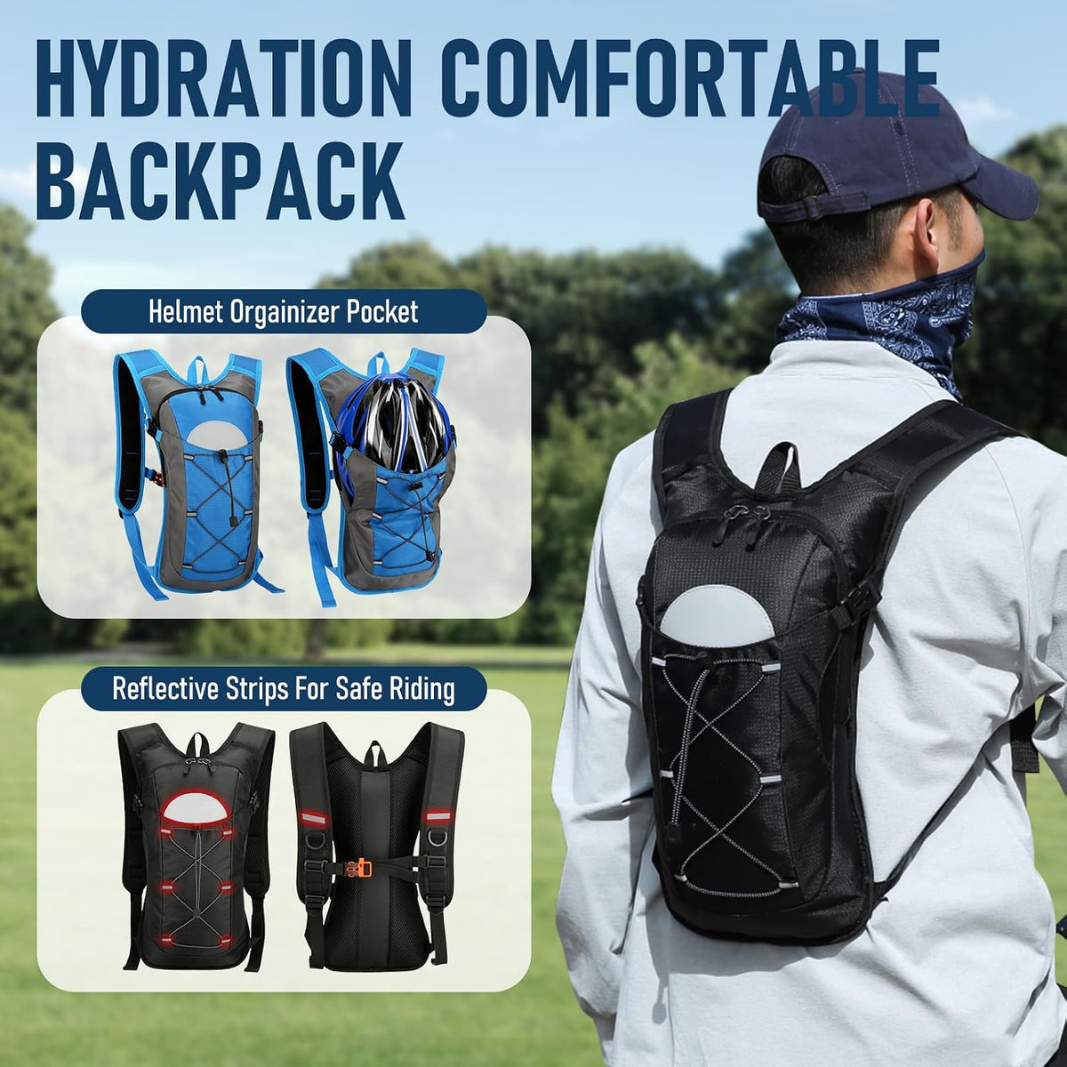 Hydration Backpack with 2L Water Bladder – Lightweight & Durable for Running, Hiking, Biking – Adjustable Fit for Men, Women, Youth