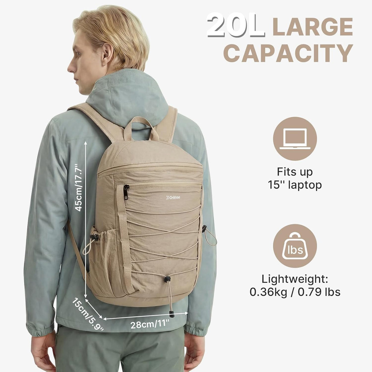 G4Free 20L Hiking Travel Backpack for Women Men