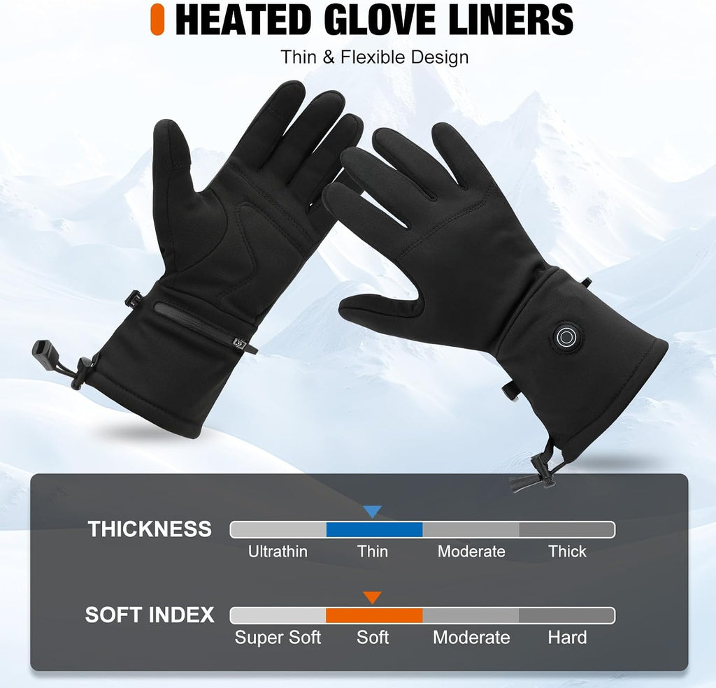 Heated Glove Liners for Men Women Rechargeable Heated Gloves with 3 Heat Settings, Thin Liners for Running Hiking Cycling Skiing Winter Activities