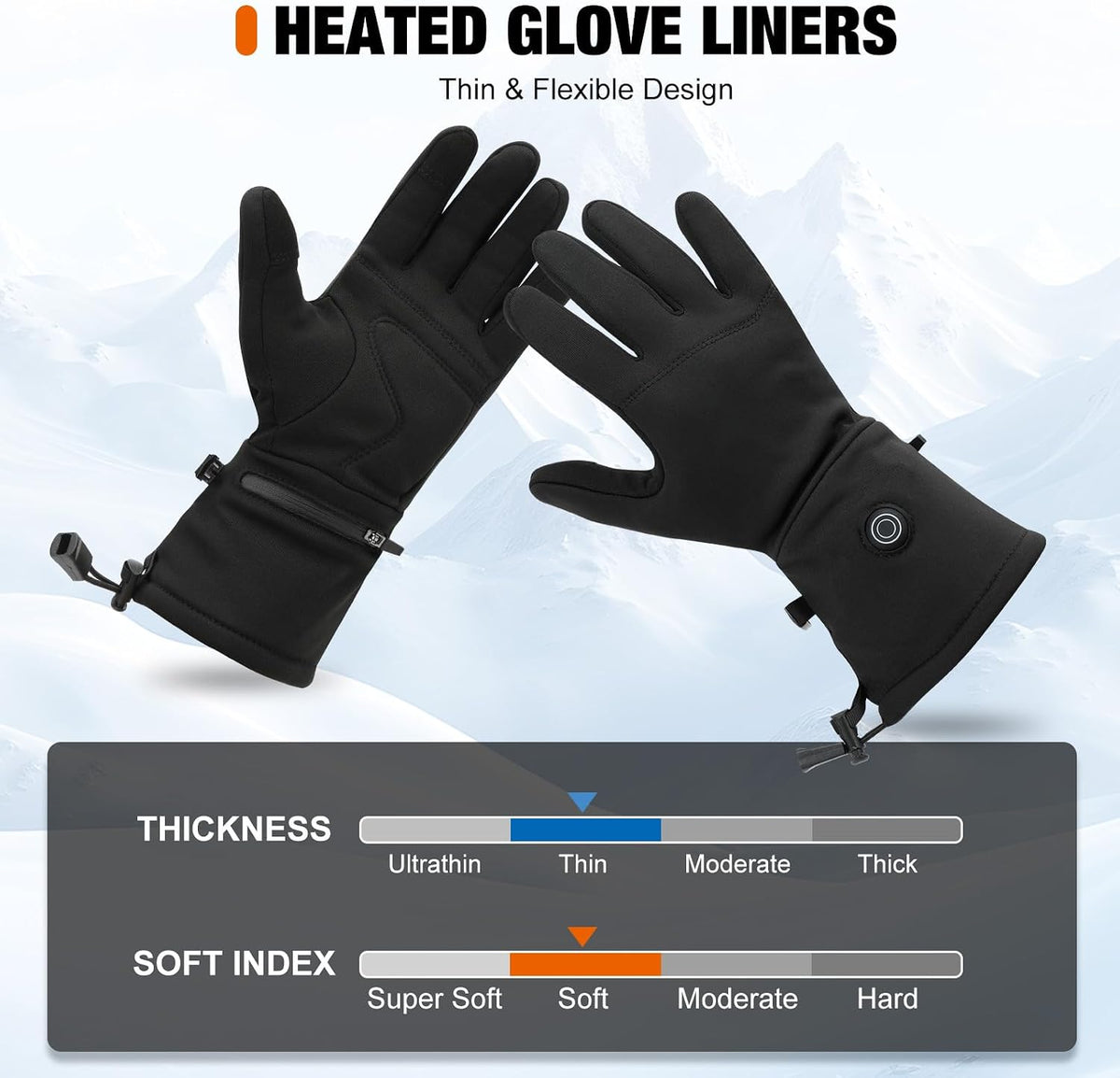 Heated Glove Liners for Men Women Rechargeable Heated Gloves with 3 Heat Settings, Thin Liners for Running Hiking Cycling Skiing Winter Activities