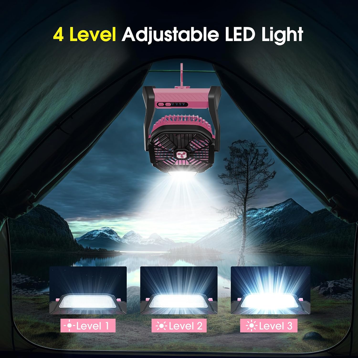 Peouix Portable Rechargeable Fan, 20000mAh Cordless Battery Powered Camping Tent Fans with LED Lantern, Operated Outdoor Ventiladores for Travel Camp Fishing Office Home Essentials